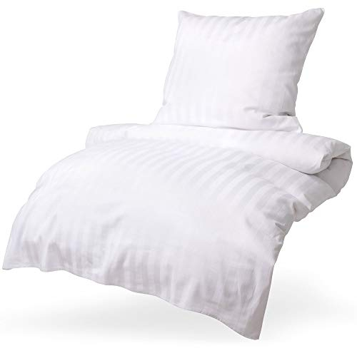 EllaTex Hotelbettwäsche Set Damast Streifen Bettwäsche Bettgarnitur 100% Baumwolle, 95° waschbar, Größe: 135x200cm + 80x80cm