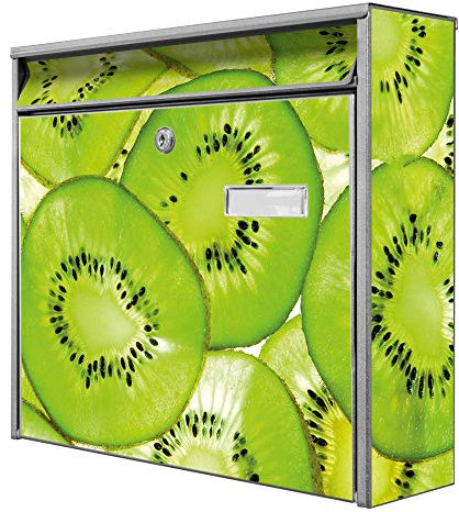 banjado® Burg-Wächter® Briefkasten mit Motiv Kiwi/Briefkasten ohne Zeitungsfach 32x36x10 cm groß/Briefkasten mit Namensschild A4 Einwurf inkl. Montagematerial & 2 Schlüsseln