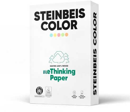Steinbeis Color ReThinkingPaper Kopier-Papier – DIN A4 Recycling-Papier 80 g/m², Drucker-Papier ISO 20494, Yellow, 5 x 500 Blatt
