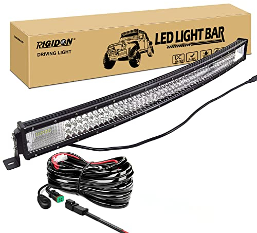 RIGIDON 42 Zoll 105cm 540W Wasserdicht gebogene Led lichtleiste kfz mit 12v kabelbaum kit, Dreireihige offroad beleuchtung für Auto SUV ATV, UTV, LKW 4x4, 6000K Weiß led nebelscheinwerfer led bar