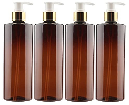 ZEOABSY 4 Stück 500ml Leere Lotionspender Gelspender Braun Kunststoff Flasche mit Gold/Weiß Lotion-Spender Nachfüllbare zum befüllen für Badezimmer Shampoo Öl