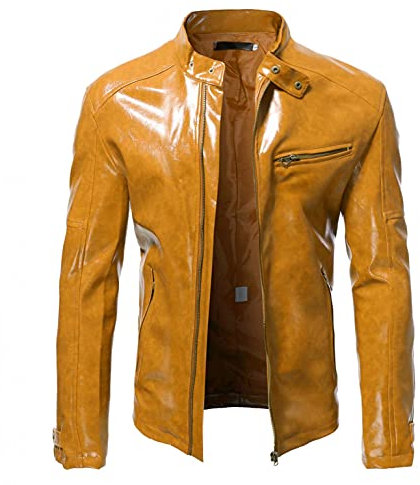 HJHGJ Vestes pour hommes en cuir Glatter Automne Hiver Manteaux à manches longues Col montant Fermeture éclair Down Cardigan avec poches Couleur unie Grande Taille Ample Baggy Grandad Rétro Mode