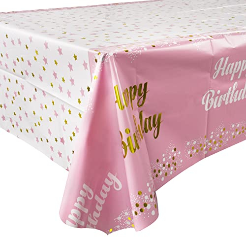 2 Stück 137x183cm Tischdecken Geburtstag Mädchen Rosa Happy Birthday Tischdecke Abwischbar Kunststoff Rechteckige Partytischdecke für Kindergeburtstag Mädchen usw. (Dicke: 0.025 mm)