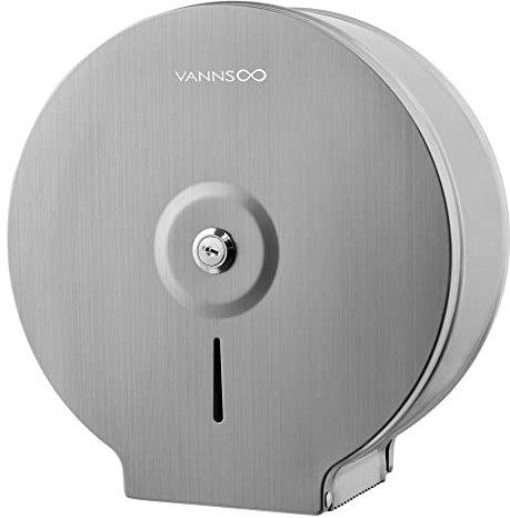 Vannsoo Dispenser di carta igienica jumbo commerciale, porta rotolo di carta igienica in acciaio inox da 22,9 cm, con montaggio a parete, chiave di blocco (spazzolato)