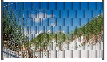 Wallario Zaun Sichtschutz Windschutz für EIN- und Doppelstabmattenzäune in der Größe Breite 2,50m x Höhe 1,40m, Motiv: Düne am Strand unter blauem Himmel