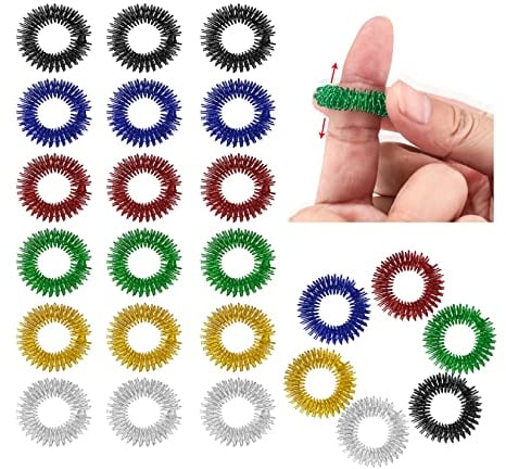 24 Stück Akupressurringe Stachelige Sensorische Finger Massage Ring Fingermassagering, Geräuschlose Entspannende Massageringe für Fingerspitze der Erwachsene und Jugendliche (6 Farben)