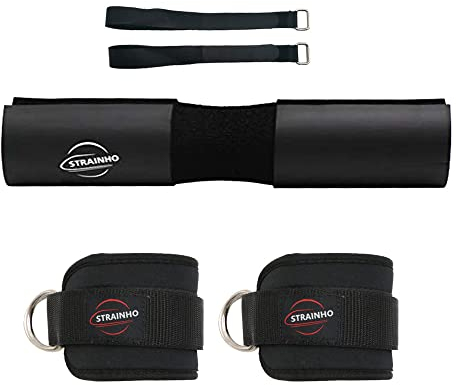Langhantel Pad Hip Thrust Polster Squat Pad Barbell Foam Pad Fitness Nackenpolster Gewichte Polster Langhantel Polster und Fußschlaufen Set Schwarz