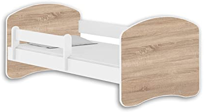 BDW Babybett mit Matratze - NEU, 140/160/180/190 Kinder und Jugendliche (Weiß - Eiche Sonoma, 160x80)