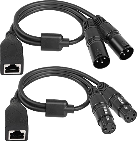 GELRHONR Câble adaptateur double XLR 3 broches mâle vers RJ45 femelle, câble d'extension RJ45 femelle vers double DMX XLR 3 broches femelle pour contrôleur DMX-CON Series-Noir/1,7Ft