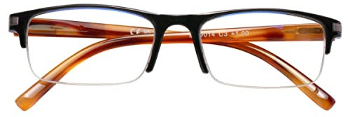 DOOViC Blaulichtfilter Lesebrille Lesehilfe Schwarz Rechteckig Halbrand Computerbrille mit Sehstärke für Herren/Damen 3.0