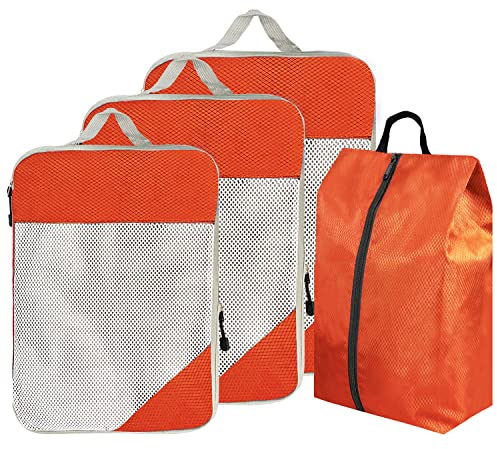 ehsbuy 4 Pièces Rangement Valise Compression Organisateur Valise de Bagages de Voyage 3 Cubes + 1 Sac à Linge Packing Cubes Pour Accessoires de Vêtements