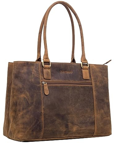 STILORD 'Marika' Borsa Laptop 15,6 Dogana Donna Pelle Grande Cartella Business pelle a tracolla ufficio vintage vera pelle, Colore:torino - marrone
