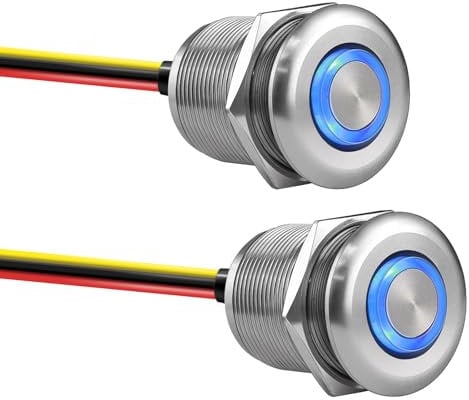 acegoo 2er Set 12V Dimmer Schalter PWM Dimmschalter Blaues Ringlicht 6A 12 Volt Aluminium Druckschalter für Dimmbare LED Beleuchtung für Boot Wohnmobil Wohnwagen Camper Auto, Loch 22mm