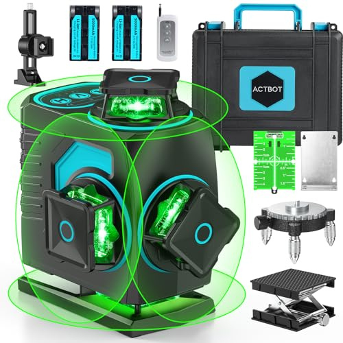 ACTBOT Láser Autonivelante 360 Verde 4D 16 Líneas - Kit Todo Incluido Con Nivel Giratorio 4x360, 10000mAh, Modo de Pulso y Control Remoto