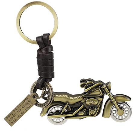 Vspek Porte-clés moto en métal et cuir, cadeau personnalisé pour motocyclistes, porte-bonheur conduite prudente, a, taille unique