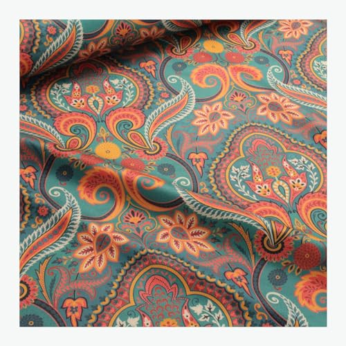Stoff am Stück Stoff Baumwolle Satin petrol Ornament Baumwollsatin Baumwollstoff Ornamente