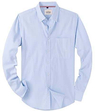 J.VER Men's Light Blue Oxford Shirt Long Sleeve Casual Plain Regular Fit Button Down Smart Dress Shirts for Men Adult with Pocket L