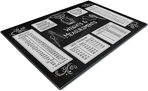 Glass Chopping Board 50 x 40 | Kitchen Worktop Protector | Multifunctional Cutting Board | Work Top Savers | Kitchen Accessories | Extra Large | Weights & Measurements Black