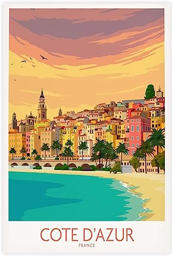 WEYUE Dekorative Gemälde Cote D'Azur Französische Riviera Vintage Reiseposter Home Decor Leinwand Dekorative Gemälde Wandposter Ungerahmt 30x45cm