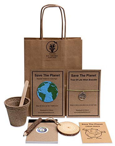 Healthy Family Eco Friendly Birthday Party Bags - 10 Pre-filled Sets for Kids, No Plastic, Sustainable Thank You Gifts (Save The Planet)