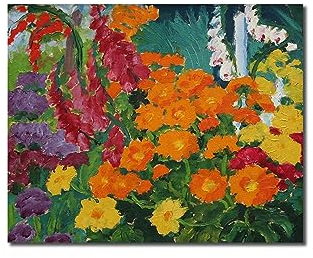 XGMDZRT Berühmte Wandkunst-Gemälde-Reproduktion: Blumengarten. Emil Nolde Kunstwerk Poster. Druck auf Leinwand. Deko-Bild für Wohnzimmer, 70x90cm nur Leinwand