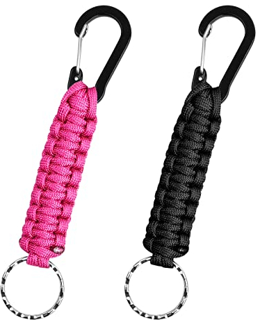 Volumoon Paracord Schlüsselanhänger mit Karabiner, 2 Stück Schlüsselanhänger Paracord Geflochtene Lanyard Ring-Haken-Clip Geflochtenes Schlüsselband, Paracord Anhänger für Survival Camping Wandern