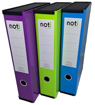 Box File Laminated Foolscap, Lockspring, Ring Pull & Catch, 75mm Spine, Assorted Box of 3, Purple, Green & Blue