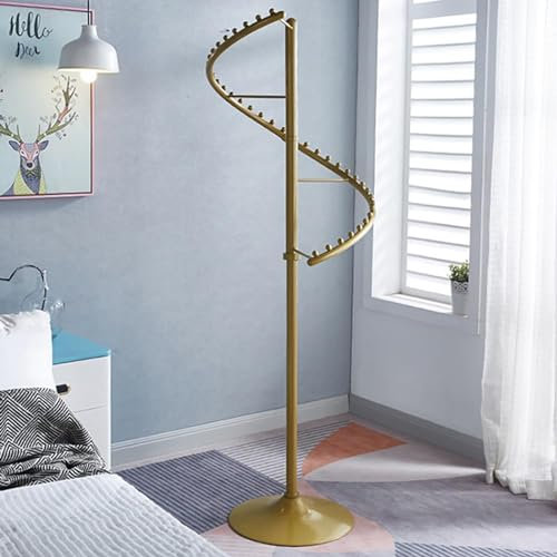 RVUEM Metall KleiderstäNder 71 Zoll Spiral KleiderstäNder KleiderstäNder Moderner Freistehender KleiderstäNder Bodenstehender HäNgender KleiderstäNder FüR Schlafzimmer WohnräUme,Gold,Height 180cm