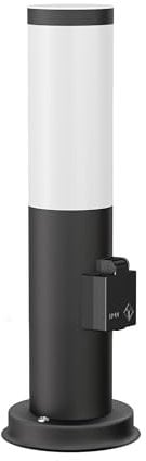 ledscom.de Borne d'éclairage PORU avec prise de courant pour l'extérieur, noir, rond, 39 cm, ampoule E27 incluse, classe d'efficacité énergétique A (blanc, 4W, 946lm)
