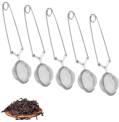 Wekuw Boule à Thé, 5 Pièces Pinces à Thé en Acier Inoxydable Ø 4,5 cm | Infuseur à Thé en Forme de Boule, Pinces à Tamis à Mailles Fines, Thé Infuseur, pour Thé à Feuilles Mobiles et épices Mulling