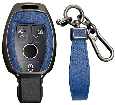 KUNIO Autoschlüsselhülle Passt für Mercedes A B C E S G R Klasse AMG CLA GLC GLA GLK CLK GLE SLK GLS W204 W211 W164 Schutz Metall Schlüsselcover Schlüsseletui Schlüsselanhänger A Blau