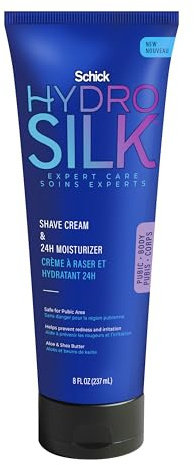 Schick Hydro Silk Shave Cream & 24-Hour Moisturizer | Pubic Hair Shave Cream for Women and Bikini Area Moisturizer, Shaving Cream for Women Sensitive Skin, 8 fluid oz