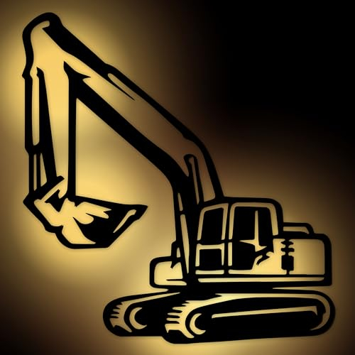 Bagger Wanddeko mit LED Lampe Deko Nachtlicht, DIY Figur aus MDF Holz, Perfekte Geschenke Dekoration für Wohnzimmer, Schlafzimmer und Kinderzimmer, Geschenk zum einfachen selbstbau
