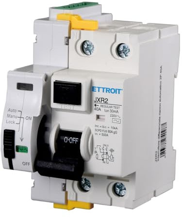 Interruttore Differenziale Riarmo Automatico, 2P 40A 230V 30mA 10kA, Montaggio Su Guida DIN, Occupa 3 Moduli, Salvavita Stop Go Auto Riarmabile
