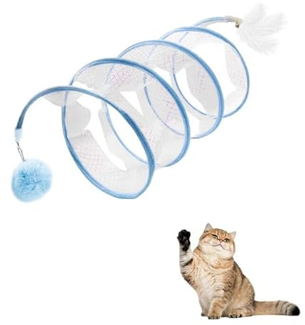 Andiker gefaltetes Katzentunnel-Frühlingsspielzeug, 8inch Spiral Katzentunnel-Spielzeug mit Feder&Ball&Bell 3 in 1 gefalteten Katzenröhren Interaktives Katzenspielzeug für Katzen (Blau, S)