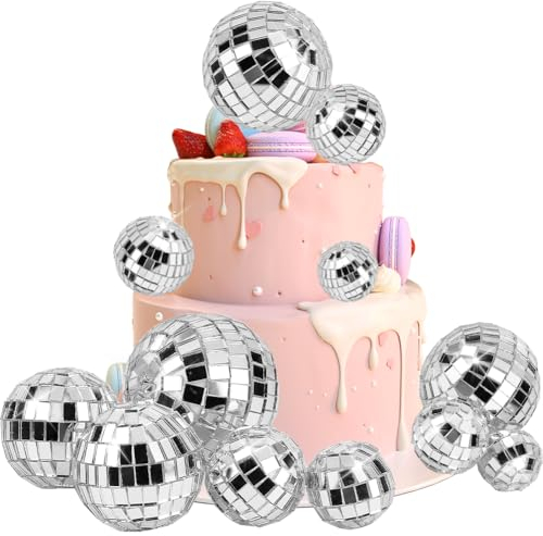CRASPIRE 11Pcs 5 sizes Disco Ball Cake Topper Sliver Mini Disco Balls Decoration Disco Theme Accessories for Birthday Cake Party 70s Theme Party Favor Cake Disco Ball Party Decorations