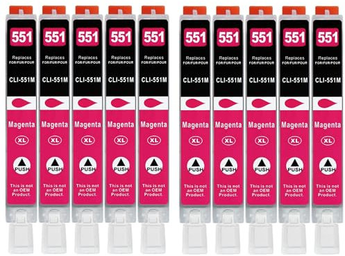 10 XXL Druckerpatronen kompatibel zu CLI-551 M Magenta für Canon PIXMA IP7250 IP8750 MG5450 MG5550 MG5650 MG6350 MG6450 MG6650 MG7150 MG7550 MX725 MX925 IX6850