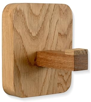 Natuhr Garderobenleiste Wandgarderobe Garderobe aus Holz stabile Wandhaken Hakenleiste Kleiderhaken - Line - Eiche massiv geölt(1 Haken - 12 x 10 cm)