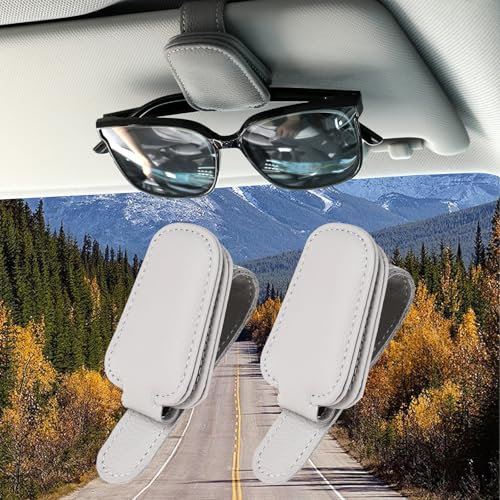 TIESOME Sonnenbrillenhalter für Auto, 2 Stück Brillenhalter für Auto Sonnenblende Magnetischer Leder Brillenhalter Clip Sonnenblende Organizer Auto Brillenhalterung Car Accessories(Hellgrau)