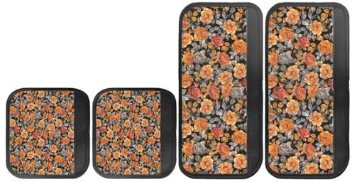 Drnuikhe Roses Refrigerator Door Handle Covers, 4pcs Antiskid Protector Gloves Kitchen Appliance Covers Non-Slip Kitchen Appliance Decor Handles Cover for Dishwashers Microwave Oven