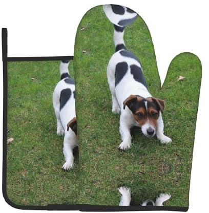 Jack Russell Dog Printed Oven Gloves And Pot Holder Set, Heat-Resistant And Non Slip Cooking Gloves