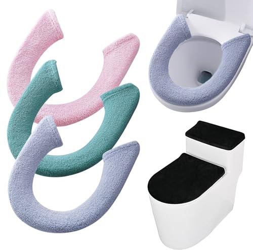 Grantop 4PCS Toilet Seat Cover Pads Set, Toilet seat Warmer Cover, Thicker Toilet Seat Cover Pads, Toilet Seat Warmer Cover, Warmer Washable Toilet Seat Cover Pads for Winter
