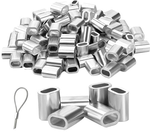 Batheidon 120 pezzi serre cavo acciaio manchoni in Alluminio da 3 mm, Manicotti di Serraggio Ovali, Perfetti per Cavi, Corde, Stendibiancheria e Progetti Fai-da-Te