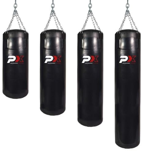 PX Allround Boxsack 50-55 kg gefüllt - schwarz 190 cm - Inkl. Stahlkette Aufhängung - Verstärktes Vinyl - Boxen, Kickboxen, Fitness, Training Zuhause