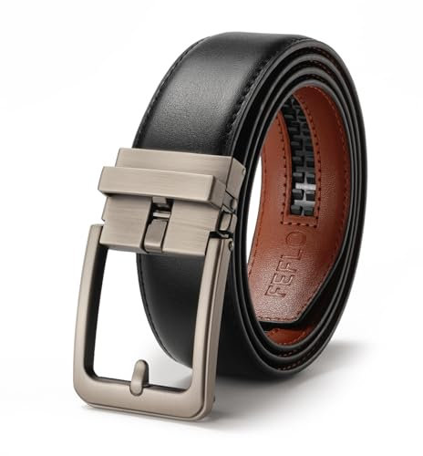 FEFLO Herren Ratschengürtel mit Automatikschließe, Lochloser Verstellbarer Gürtel für Anzüge und Jeans (Schwarz 12, 115cm/geeignet für Taille 88cm~98cm)