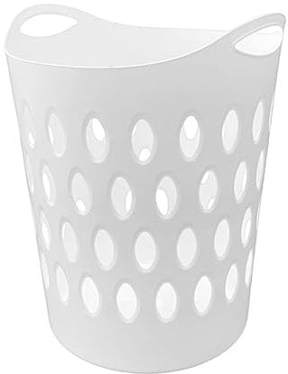 Neat. Large Flexible Lightweight Plastic Laundry Hamper Basket, Aerated Hole Design & Side Handles for Easy Carrying - Ideal for Efficient Laundry Management, White, 57cm x 45cm x 41cm, Pack of 1