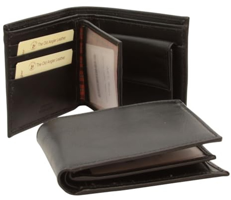 Old Angler Bifold Geldbörse aus Leder | Made in Italy | RFID-Abschirmung | Klassisches Design mit 6 Kartenfächern und Münzfach, Schwarz , Klassisch