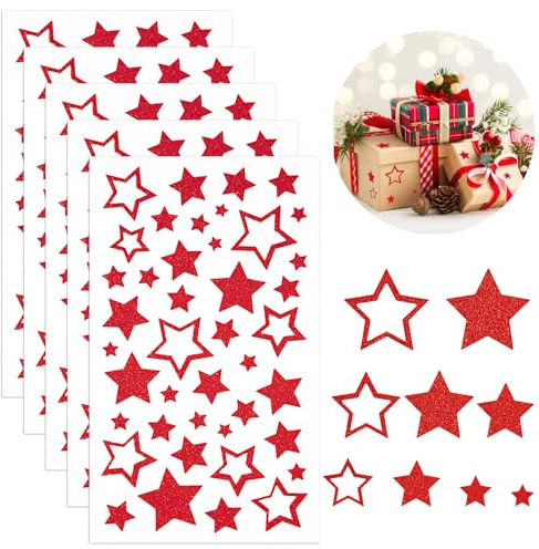Sticker Sterne, 210 Stück Glitzer Stern Aufkleber, Weihnachtsaufkleber Sterne Deko, Stern Aufkleber Selbstklebend zum Basteln (Pink)