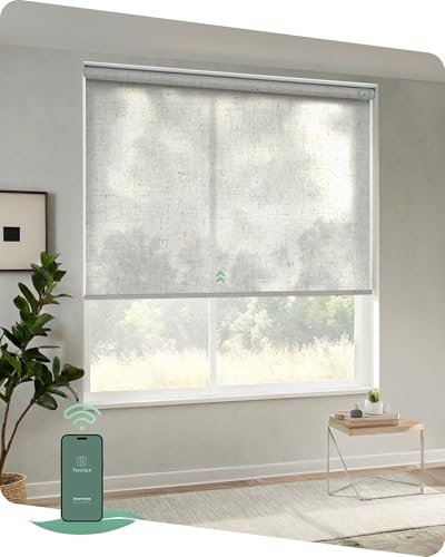 Yoolax Motorized Blinds with Remote, Light Filtering Smart Blinds for Windows Work with Alexa Google via Hub, Cordless Automatic Roller Shades(5－Beige)