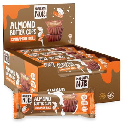 Naughty Nuts Bio Almond Butter Cups Cinnamon Roll - Vegan, No Palm Oil and No Refined Sugar - 12x39g